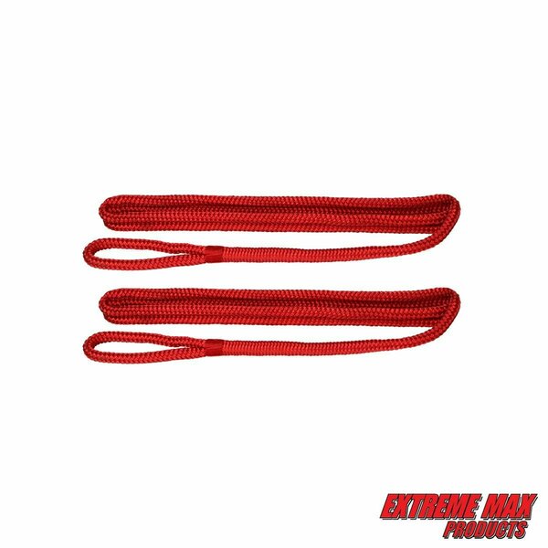 Extreme Max Extreme Max 3006.2588 BoatTector Premium Double Braid Nylon Fender Line Value 2-Pack-3/8" x 6', Red 3006.2588